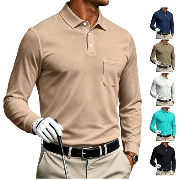 LWavelet Polo Shirts for Men Long Sleeve Golf Tennis Collared Shirt Moisture Wicking Dry Fit Performance Casual Polo Shirt