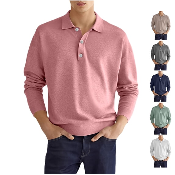 LWavelet Polo Shirts for Men Long Sleeve Lapel Collar Casual Golf Shirts Spring Fall Fashion Regular Sweatshirts