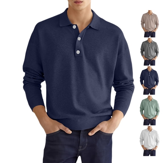 LWavelet Polo Shirts for Men Long Sleeve Lapel Collar Casual Golf Shirts Spring Fall Fashion Regular Sweatshirts