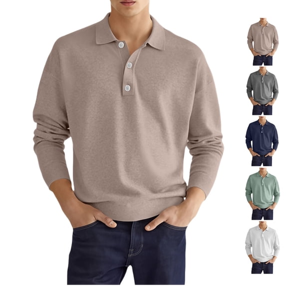 LWavelet Polo Shirts for Men Long Sleeve Lapel Collar Casual Golf Shirts Spring Fall Fashion Regular Sweatshirts