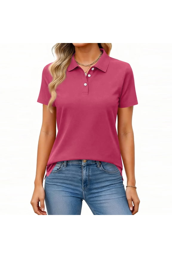 Polo Shirts for Women Short Sleeve Tops Collared Button Placket Casual Golf Tennis Basic Tee Camel XL