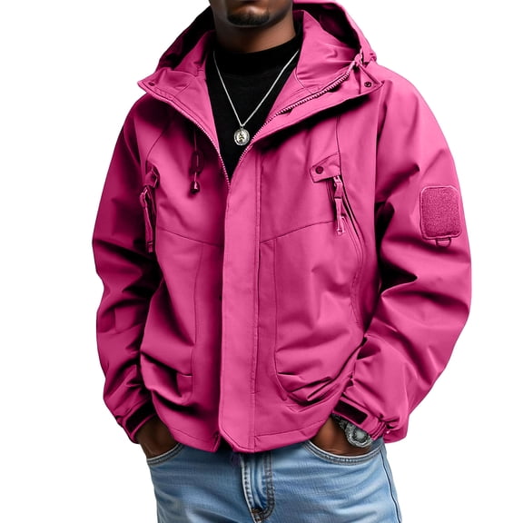 LWavelet Rain Jacket for Men Mountain Waterproof Hooded Raincoat Outdoor Hiking Gear Full Zip Up Lightweight Windbreaker Hot Pink M