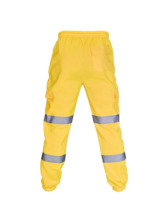 Reflective High Visibility Safety Waterproof rain Pants for Fishing Motorcycle Cycling Farming Hiking Works Yellow S