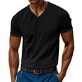 thumbnail image 1 of LWavelet Ribbed V Neck Men's Short Sleeve T-Shirt Ideal for Casual Commute and Daily Wear Black S, 1 of 8