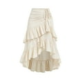 thumbnail image 1 of LWavelet Ruched Tiered Ruffled Asymmetrical Midi Skirt Women Daily Casual Flowy Stylish Bottoms Beige L, 1 of 5