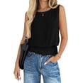 thumbnail image 1 of LWavelet Ruched Waist Sleeveless Tank Top Women Daily Casual Comfortable Stylish Tops Black XL, 1 of 4