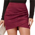 thumbnail image 1 of LWavelet Ruched Wrap Mini Skirt Women Stylish Fall Casual Slim-Fit Trendy Bottoms Wine L, 1 of 5