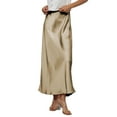 thumbnail image 1 of LWavelet Satin Maxi Skirt Women Elegant Evening Party Flowy Versatile Bottoms Khaki M, 1 of 5