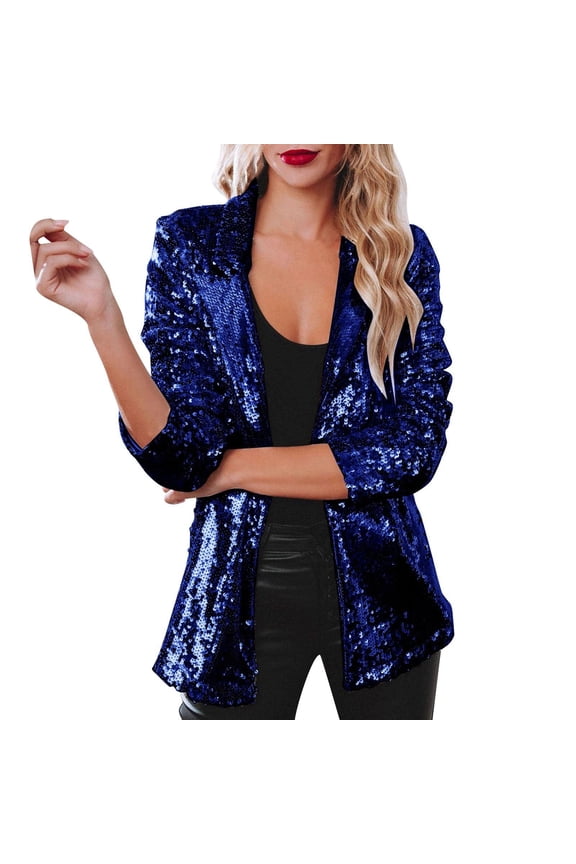 Sequin Blazer Jacket Women Glitzy Party Festive Night Out Trendy Sparkly Outerwear Black XL