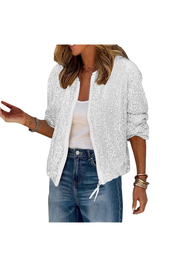 Sequin Zip-Front Bomber Jacket Women Glitzy Party Night Out Trendy Sparkly Casual Outerwear Wine XL