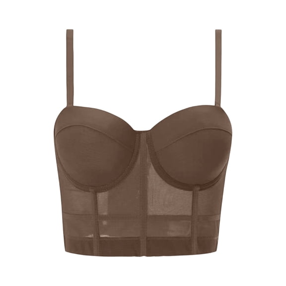 LWavelet Sheer Panel Spaghetti Strap Bandeau Bustier Women Elegant Evening Party Stylish Tops Light Brown S/32/70BCD