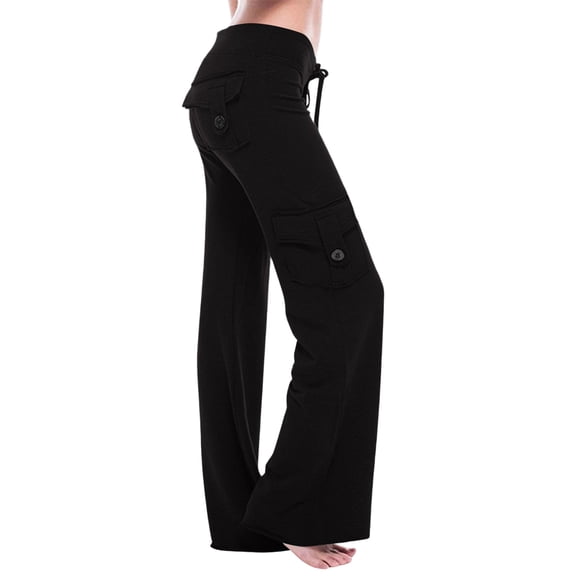 LWavelet Soft Fabric Cargo Wide Leg Pants Women Casual Daily Wear Black S
