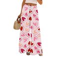 thumbnail image 1 of LWavelet Soft Fabric Heart Pattern Wide Leg Pants Women Valentine's Day Daily Wear Pink L, 1 of 6