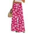 thumbnail image 1 of LWavelet Soft Fabric Heart Print Wide Leg Pants Women Valentine's Day Festive Wear Hot Pink XL, 1 of 6