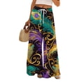 thumbnail image 1 of LWavelet Soft Fabric Mardi Gras Plaid Wide Leg Pants Women Festive Casual Wear Black XXL, 1 of 5