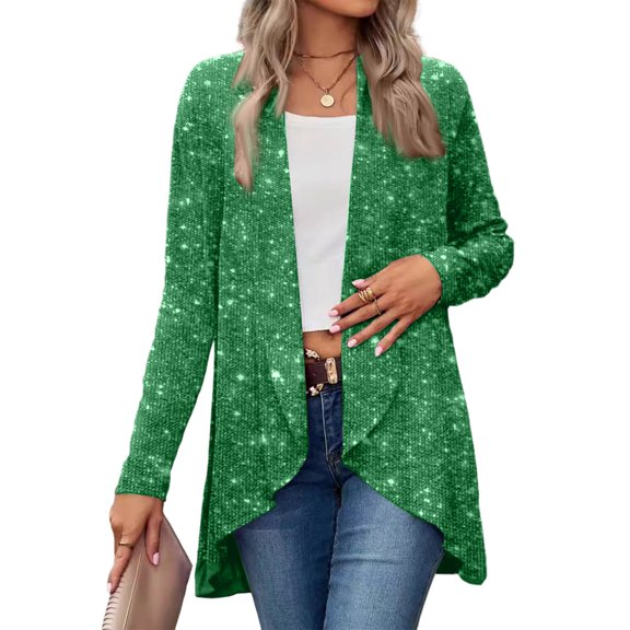 LWavelet Sparkly Longline Open Cardigan Women Loose Fall Casual Stylish Soft Versatile Outerwear Gold XL