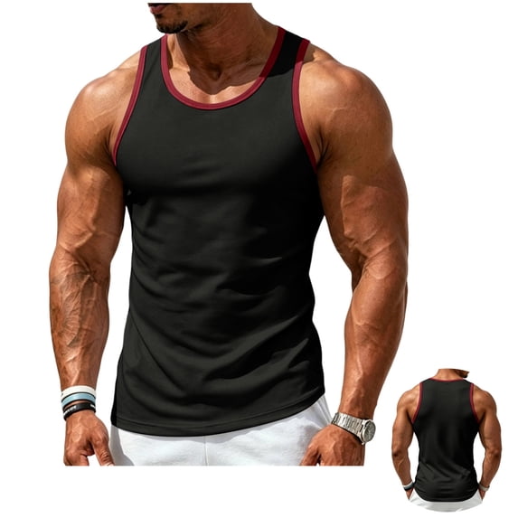LWavelet Square Neck Tank Top for Men Quick Dry Lightweight Muscle Gym Vest Summer Outdoor Beach Workout Undershirt