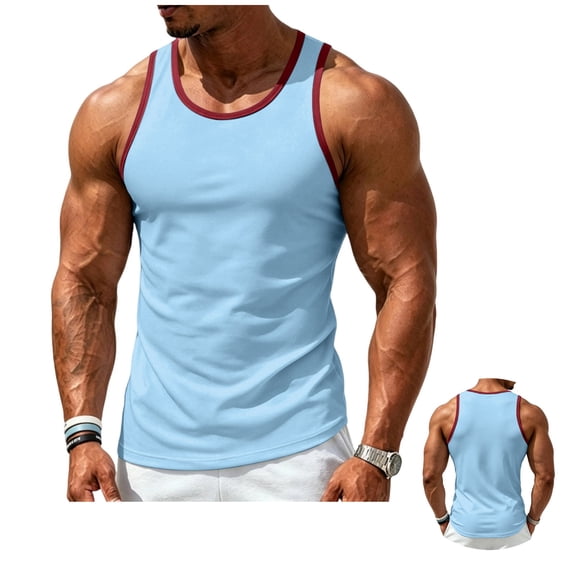 LWavelet Square Neck Tank Top for Men Quick Dry Lightweight Muscle Gym Vest Summer Outdoor Beach Workout Undershirt