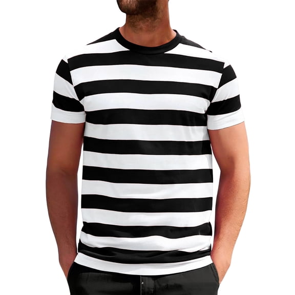 LWavelet Striped Men's Short Sleeve T-Shirt Comfortable Ideal for Daily Casual and Weekend Wear Black S