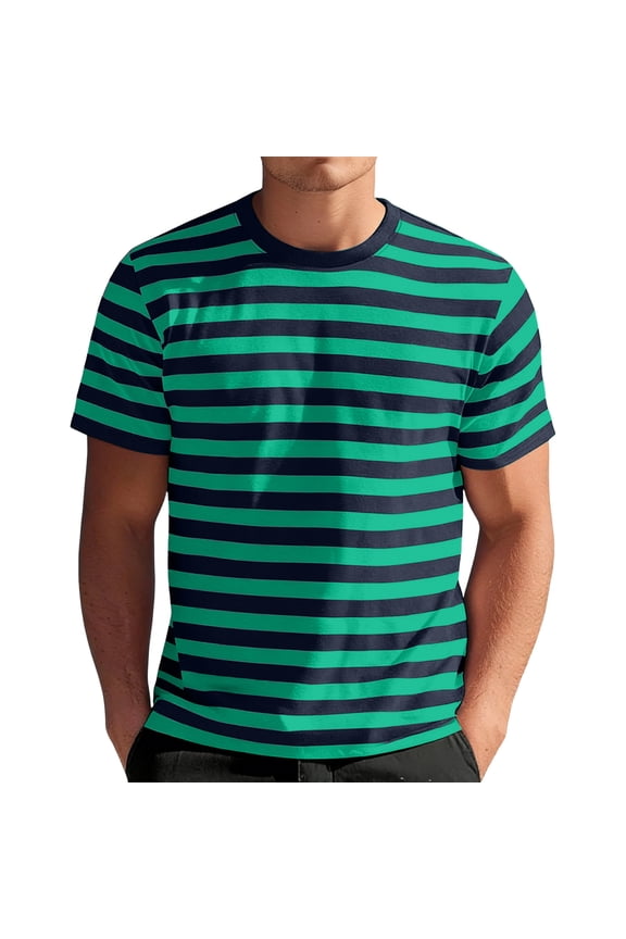 Striped Men's Short Sleeve T-Shirt Lightweight Perfect for Summer Casual and Everyday Wear Green L