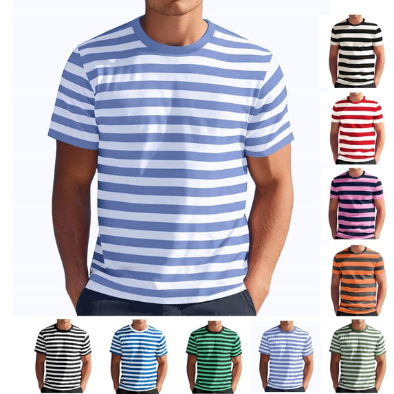 LWavelet Striped Men's Short Sleeve T-Shirt Relaxed Fit Great for Casual Outings and Daily Style