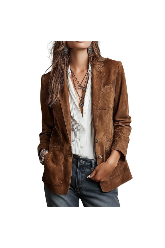 Suede Blazer Jacket Women Elegant Office Casual Trendy Fall Versatile Soft Structured Outerwear Camel S
