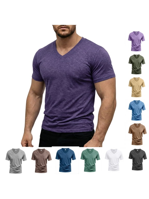 T-Shirts for Men Casual Short Sleeve V Neck T Shirts Summer Breathable Relaxed Fit Gym Workout Top