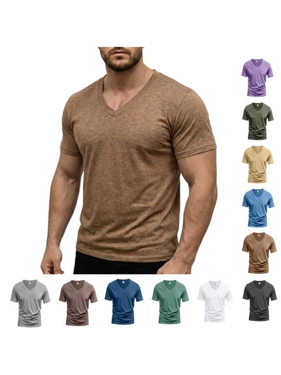 T-Shirts for Men Casual Short Sleeve V Neck T Shirts Summer Breathable Relaxed Fit Gym Workout Top