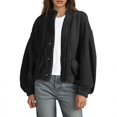 thumbnail image 1 of LWavelet Textured Knit Button Front Blouson Jacket Women Stylish Fall Casual Lightweight Oversized Outerwear Black S, 1 of 6