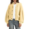 thumbnail image 1 of LWavelet Textured Knit Button Front Blouson Jacket Women Stylish Fall Casual Lightweight Oversized Outerwear Yellow M, 1 of 6
