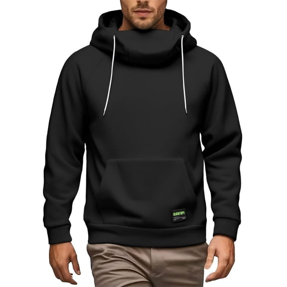 LWavelet Thick Hoodies For Men Winter Neck Drawstring Hood Long Sleeve Pullover Windproof Workout Loose