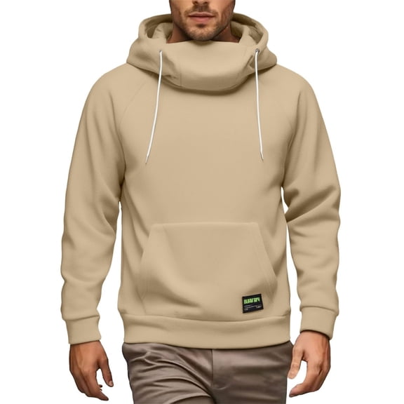 LWavelet Thick Hoodies For Men Winter Neck Drawstring Hood Long Sleeve Pullover Windproof Workout Loose