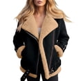 thumbnail image 1 of LWavelet Trendy Shearling Lined Faux Suede Moto Jacket Women Cozy Winter Casual Oversized Outerwear Black 2XL, 1 of 4