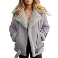 thumbnail image 1 of LWavelet Trendy Shearling Lined Faux Suede Moto Jacket Women Cozy Winter Casual Oversized Outerwear Gray S, 1 of 4