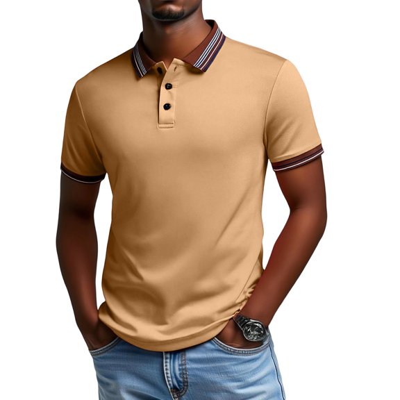 LWavelet Trimmed Detail Men's Polo Shirt Sleek Perfect for Office Casual and Daily Commute Earthy Yellow L