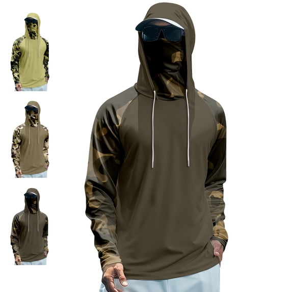 LWavelet UPF 50 Long Sleeve Shirts Men with Mask Fishing Shirts Long Sleeve UV Rash Guard Summer Quick Dry Cooling Lightweight Hoodies