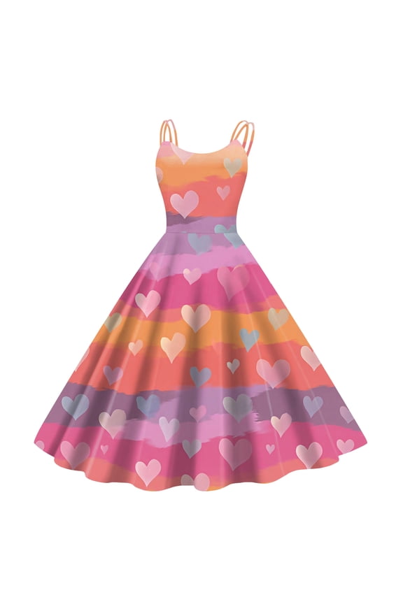 Valentine's 2026 Backless Lace Heart Dress, Women's Romantic Rose Pattern Sleeveless Flowy A Line Sundresses Hot Pink S