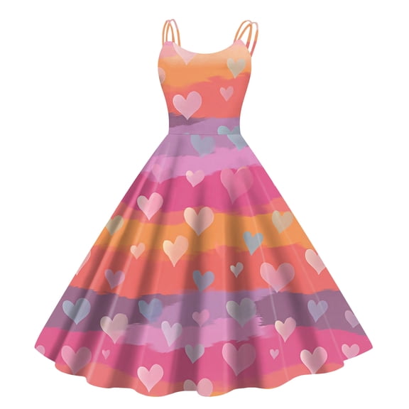 LWavelet Valentine's 2026 Backless Lace Heart Dress, Women's Romantic Rose Pattern Sleeveless Flowy A Line Sundresses Hot Pink S