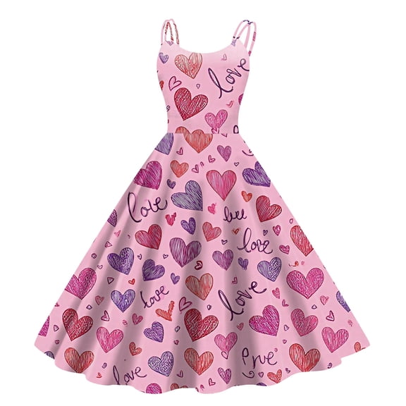 LWavelet Valentine's 2026 Backless Lace Heart Dress, Women's Romantic Rose Pattern Sleeveless Flowy A Line Sundresses Purple M