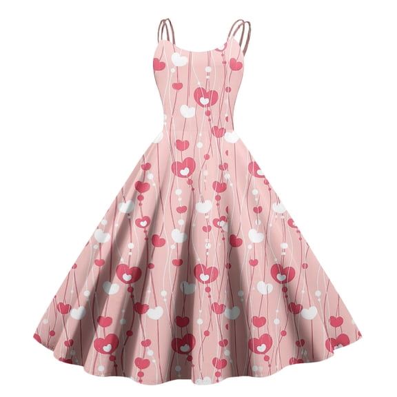 LWavelet Valentine's 2026 Dress for Women, Heart Rose Pattern Sleeveless A Line Flowy Casual Sundresses Light Gray M