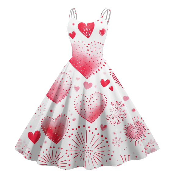 LWavelet Valentine's 2026 Heart Floral Dress, Women's Rose Blossom Sleeveless A Line Flowy Casual Sundresses Pink XL