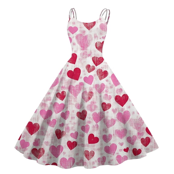 LWavelet Valentine's 2026 Love Heart Dress for Women, Sweetheart Rose Embroidered A Line Sleeveless Flowy Sundresses White XL