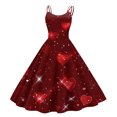 thumbnail image 1 of LWavelet Valentine's 2026 Short Sleeve Heart Polka Dot Dress, Women's Rose Accent Flowy A Line Casual Sundresses Wine M, 1 of 4