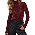 thumbnail image 1 of LWavelet Velvet Turtleneck Top Womens Plus Size Fitted Soft Stretch Comfortable Casual Blouse Red S, 1 of 5
