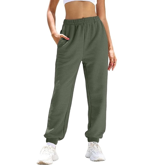 LWavelet Waffle Fabric Loose Lounge Pants Women Daily Casual Wear Army Green XXL