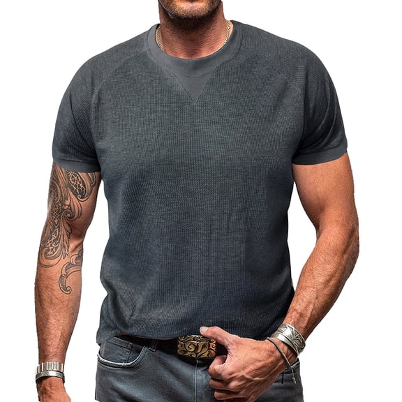 LWavelet Waffle Knit Men's T-Shirt Breathable for Everyday Casual and Relaxed Wear Dark Gray M