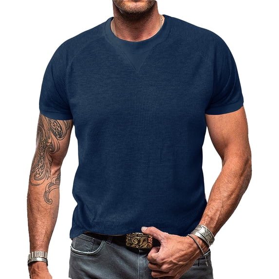 LWavelet Waffle Knit Men's T-Shirt Breathable for Everyday Casual and Relaxed Wear Navy XL