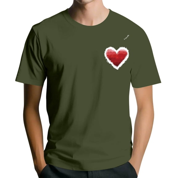 LWavelet Watercolor Stroke Heart Men's T-Shirt Ideal for Casual Outings and Everyday Style Army Green S