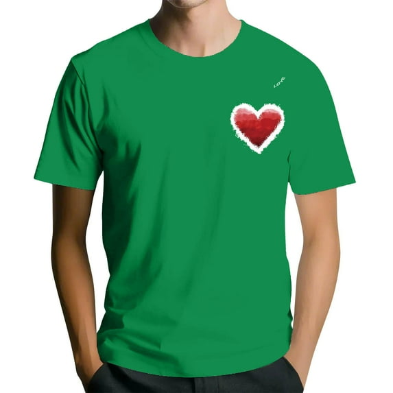 LWavelet Watercolor Stroke Heart Men's T-Shirt Ideal for Casual Outings and Everyday Style Green 2XL