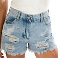 thumbnail image 1 of LWavelet Women Denim Shorts High Waisted Heavy Distressed Frayed Hem Casual Summer Light Blue M, 1 of 4